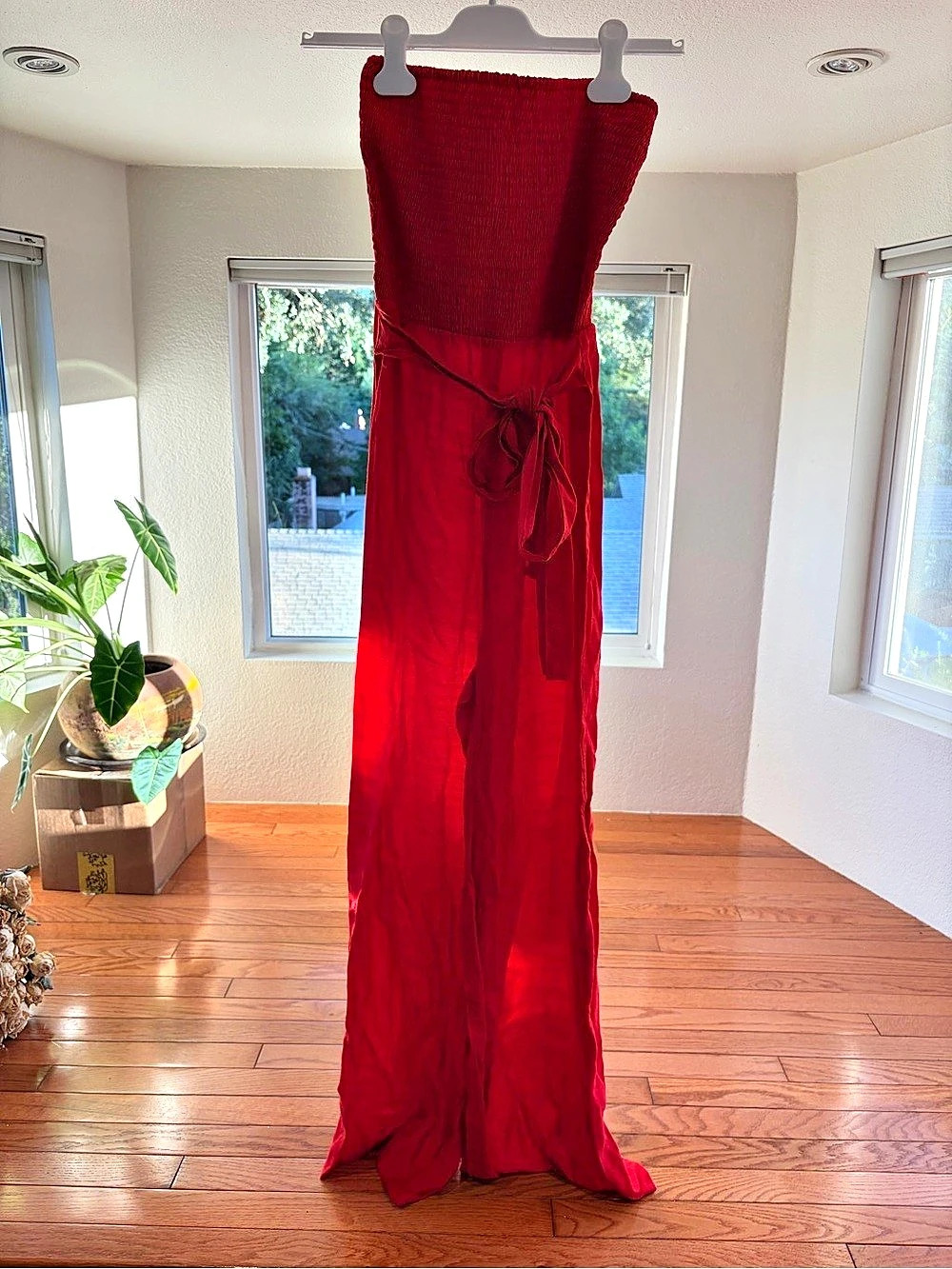 Boutique Red Strapless Wide-Leg Jumpsuit